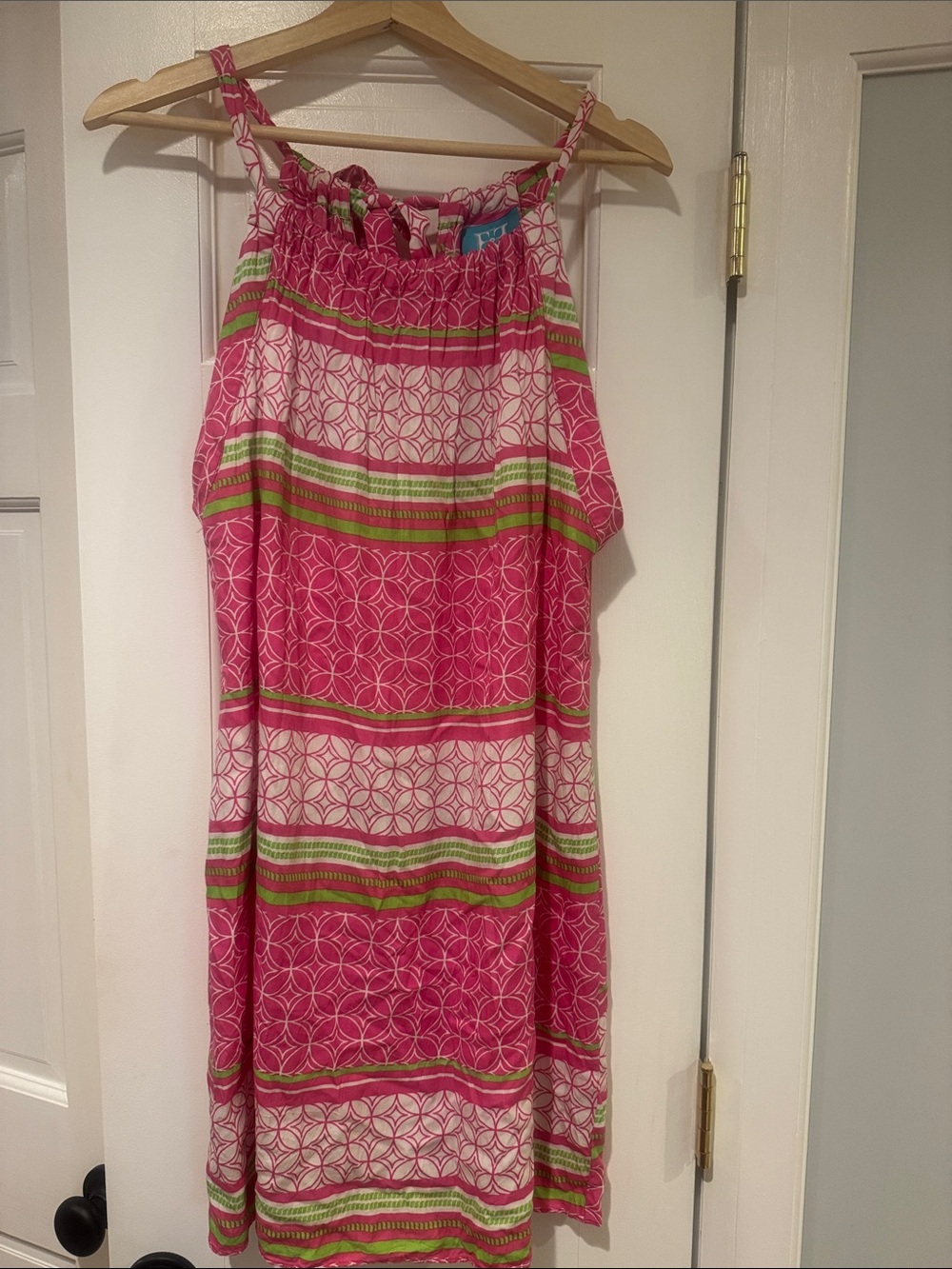 escapada Pink, White & Green Striped Sleeveless Casual Dress